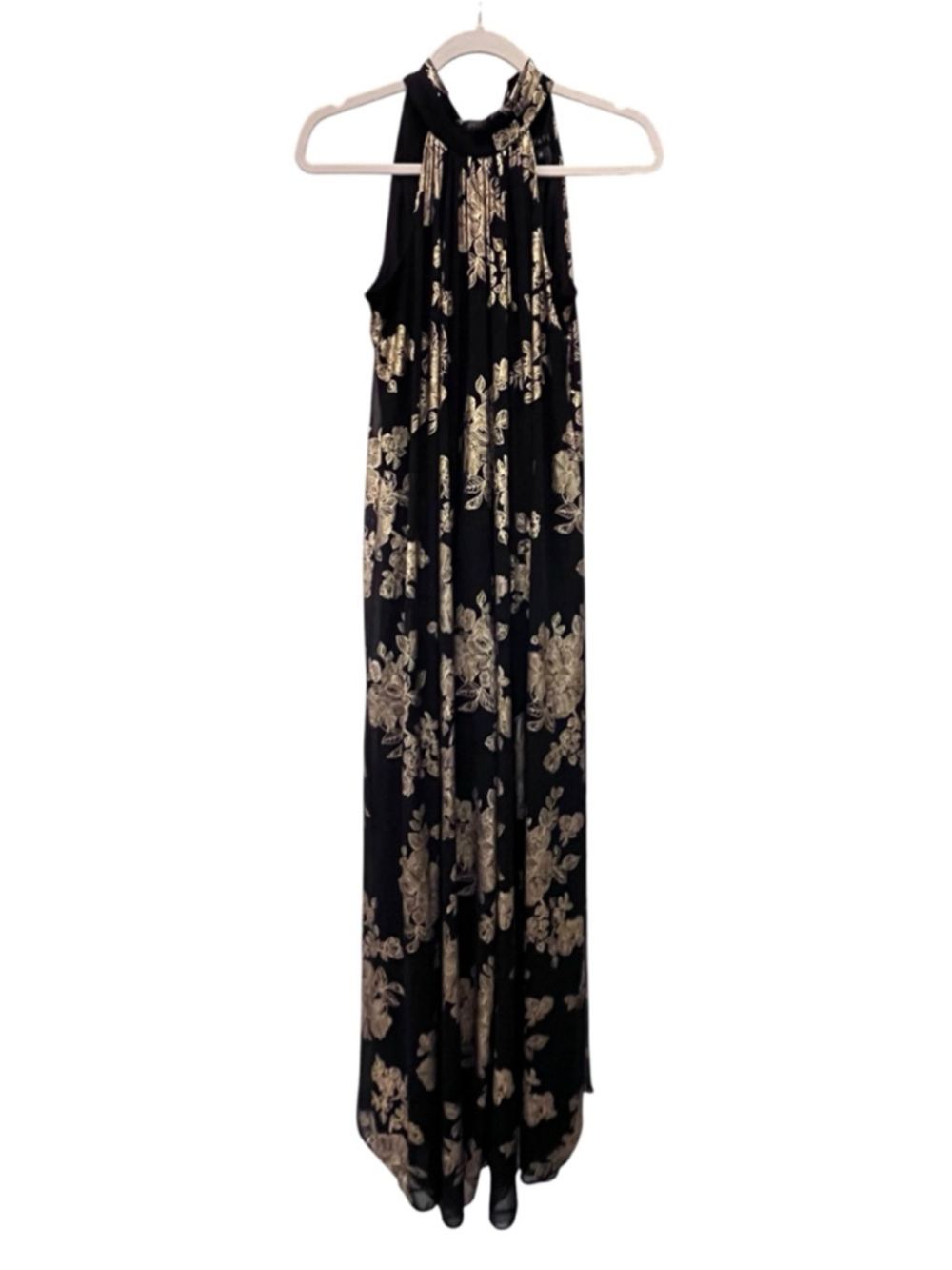 EUC 1. STATE Black Gold Floral Halter Wide Leg Pantsuit Women’s Size XS